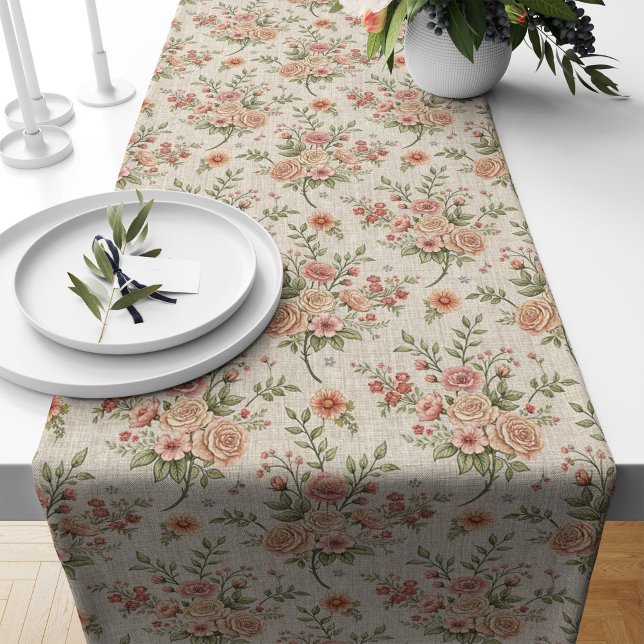 Camino De Mesa Largo Shabby Chic Nostalgic Florals estilo antiguo (Antique-Style Shabby Chic Nostalgic Florals Long Table Runner)