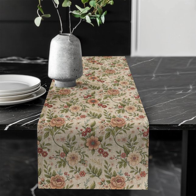 Camino De Mesa Largo Shabby Chic Runner con diseño floral delicado (Shabby Chic Runner with Delicate Floral Design)