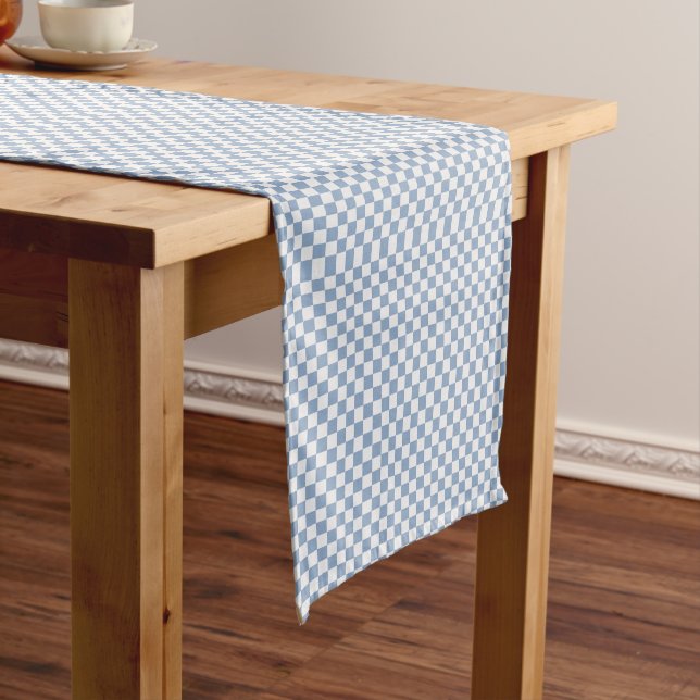 Camino De Mesa Largo Sky Blue Y White Gingham Checkered (In Situ)
