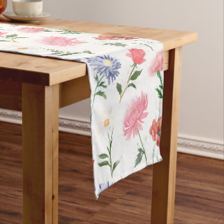 Camino De Mesa Largo Vibrant Watercolor Multicolor Floral Pattern