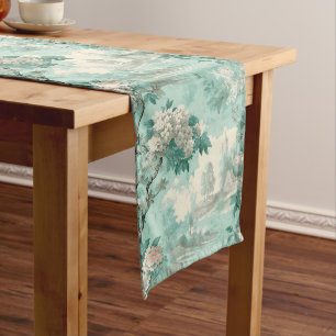Camino De Mesa Largo Vintage Rustic Mint French Country Toile