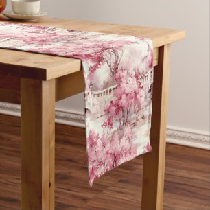 Camino De Mesa Largo Vintage Rústica Pink French Country Toile