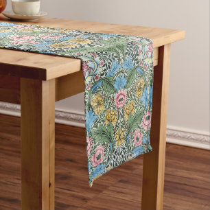 Camino De Mesa Largo William Morris Flores Florales Vintage Azul Amaril