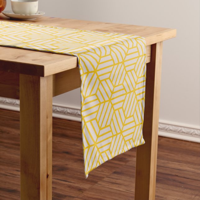 Camino De Mesa Largo Yellow Hexagon Pattern Table Runner (In Situ)
