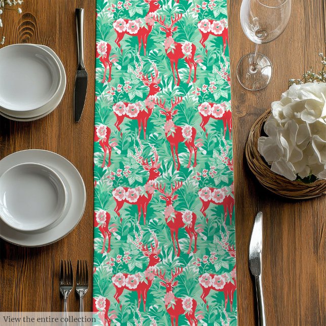 Camino De Mesa Mediano Abstract red green preppy Christmas table runner (Abstract red green preppy Christmas table runner)