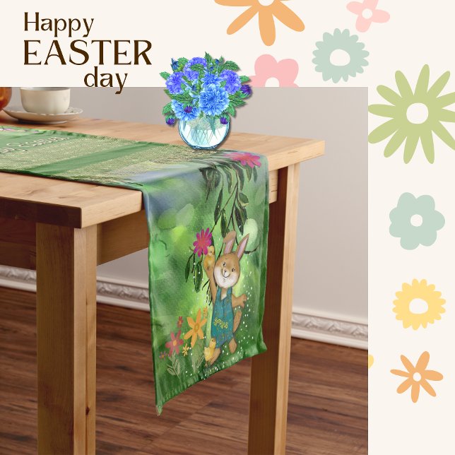 Camino De Mesa Mediano Adorable Ilustracion Bunny de Pascua (Adorable Easter Bunny Illustration Medium Table Runner (Front )