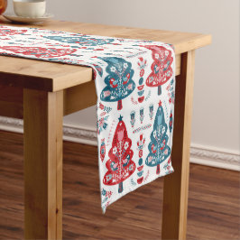 Camino De Mesa Mediano Arte folclórico escandinavo rojo y azul