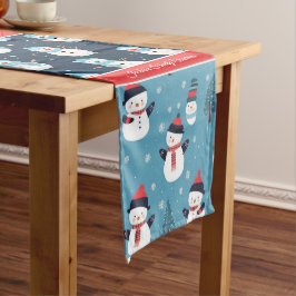 Camino De Mesa Mediano Azul pastel y estampado de Navidad en rojo