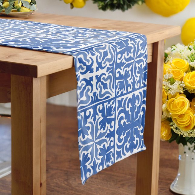 Camino De Mesa Mediano Azulejo Azul Mediterráneo Boda o Ducha Nupcial (Subido por el creador)