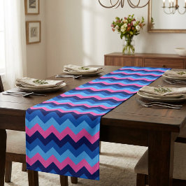 Camino De Mesa Mediano Bandeja de mesa azul rosa con patrón de Chevron me