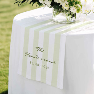 Camino De Mesa Mediano Boda con raya verde oliva