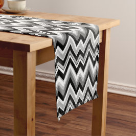 Camino De Mesa Mediano Chevron negro gris y blanco zigzag