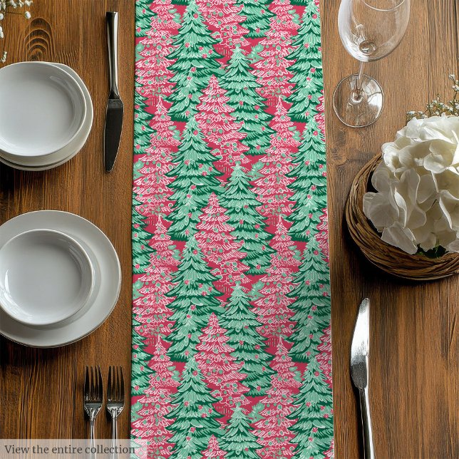 Camino De Mesa Mediano Chic hot pink green preppy Christmas table runner (Chic hot pink green preppy Christmas table runner)
