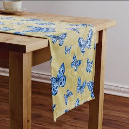 Camino De Mesa Mediano Chinoiserie Blue White Mariposa Faded Damask