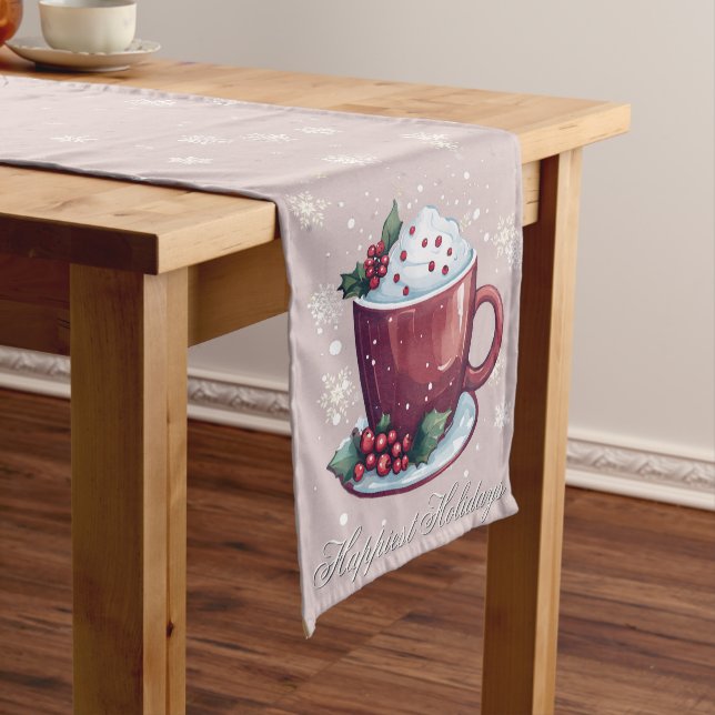 Camino De Mesa Mediano Christmas Cup of Hot Chocolate | Blush Pink (In Situ)