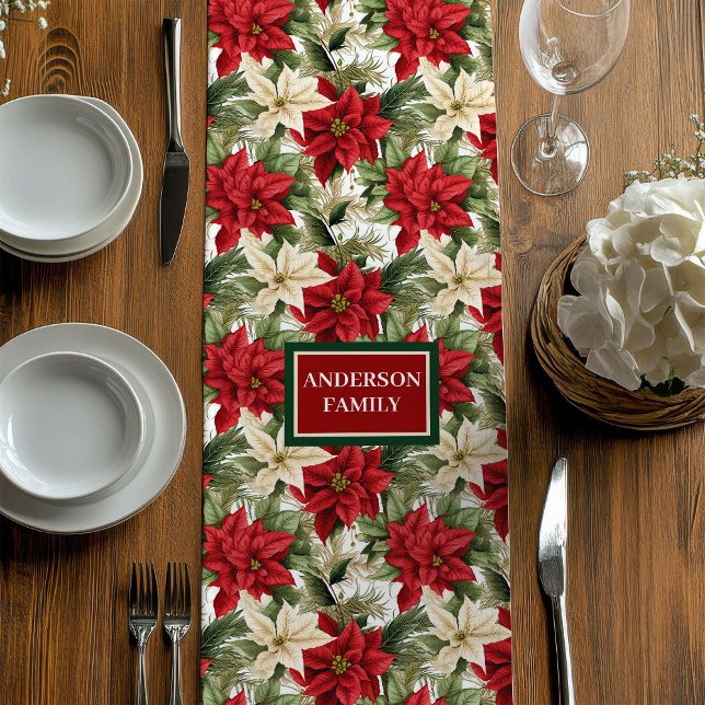 Camino De Mesa Mediano Custom Name Runner Chic Red Green Holiday Look (Custom Name Runner Chic Red Green Holiday Look)