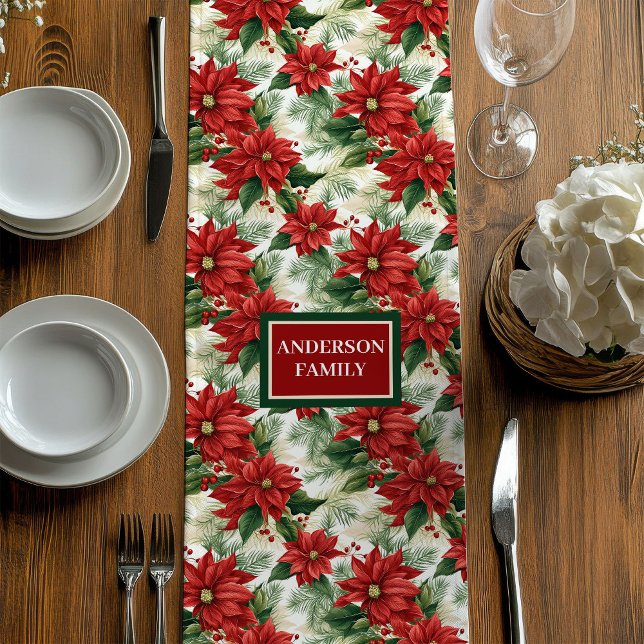 Camino De Mesa Mediano Custom Name Table Runner Classic Holiday Flowers (Custom Name Table Runner Classic Holiday Flowers)