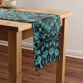 Camino De Mesa Mediano Dark Teal Floral Noir Mandala