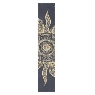 Camino De Mesa Mediano Elegant Gold Sun Mandala Blue Nebula Design