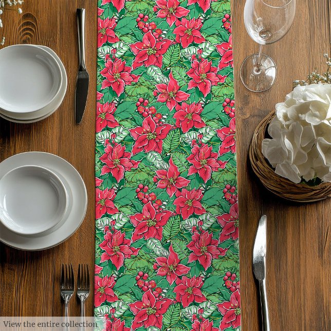 Camino De Mesa Mediano Elegant green pink preppy Christmas table runner (Elegant green pink preppy Christmas table runner)