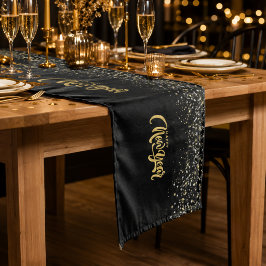 Camino De Mesa Mediano Elegante Feliz Año Nuevo de oro negro