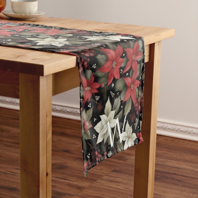 Camino De Mesa Mediano Elegante Monogramado Poinsettia Winter Table Runne (In Situ)