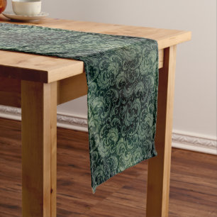 Camino De Mesa Mediano Elegante patrón floral de damasco verde vintage