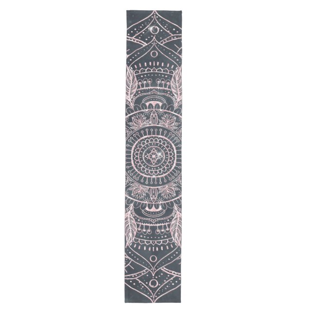 Camino De Mesa Mediano Elegante Rosa Gold Mandala Gray Nebula Diseño (Anverso)