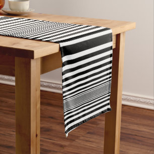 Camino De Mesa Mediano Elegante Waxing Black & White Striped