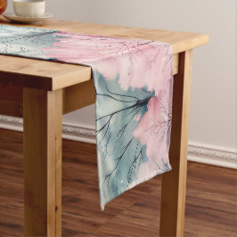 Camino De Mesa Mediano Escena invernal de árboles de aves marinas y rosas