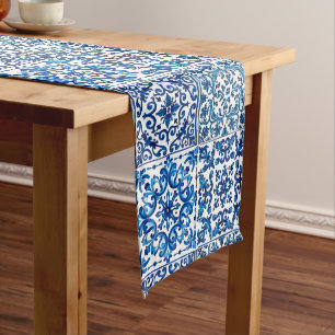 Camino De Mesa Mediano estilo italiano, mediterráneo, mosaico, azul,
