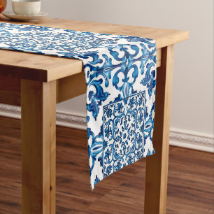 Camino De Mesa Mediano estilo italiano, mediterráneo, mosaico, azul,