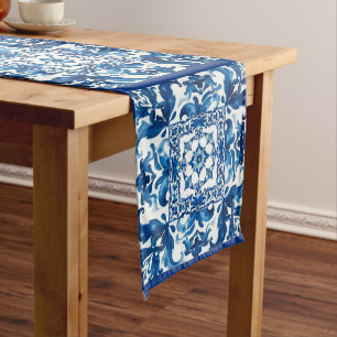 Camino De Mesa Mediano estilo italiano, mediterráneo, mosaico, azul,