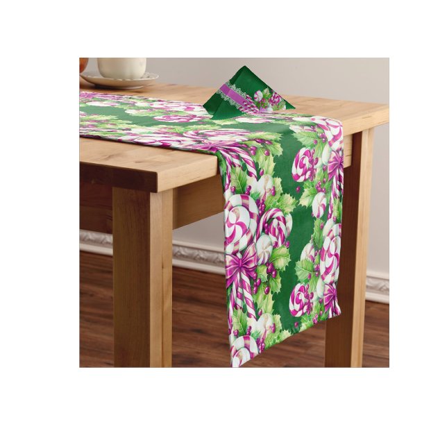 Camino De Mesa Mediano Festividad Colorida Rosa Blanca Candy Candy Medi (Sweet festive candy cane table runner)