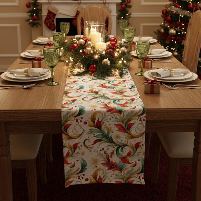 Camino De Mesa Mediano floral navideño girado (Subido por el creador)
