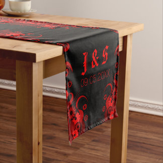 Camino De Mesa Mediano Floral negra y roja 16 x 90 correas de mesa