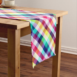 Camino De Mesa Mediano Funky Rainbow Plaid Pattern Medium Table Runner