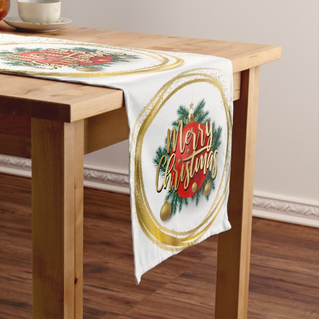 Camino De Mesa Mediano Golden Merry Christmas Table Runner (In Situ)