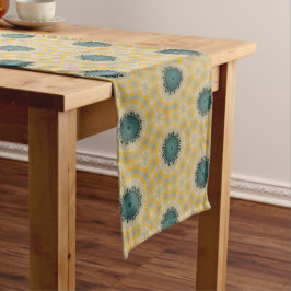 Camino De Mesa Mediano Golden Teal Medallion Tile Pattern