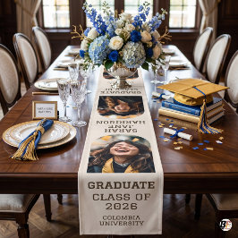 Camino De Mesa Mediano Graduación personalizada moderna con 2 fotos y nom