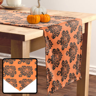 Camino De Mesa Mediano Halloween Naranja Black Skull Damask Table Runner