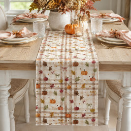 Camino De Mesa Mediano Mesa de otoño con estampado gingham y acuarela