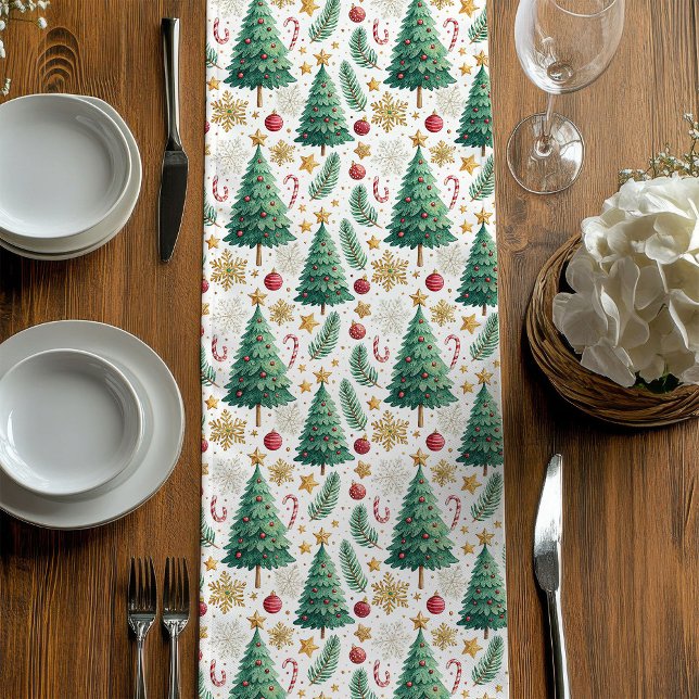 Camino De Mesa Mediano Modern Christmas Trees Red and Gold Dining Runner (Modern Christmas Trees Red and Gold Dining Runner)