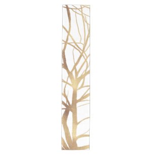 Camino De Mesa Mediano Modern Gold Tree Silhouette Minimal White Design