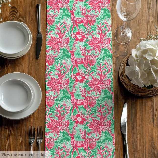 Camino De Mesa Mediano Modern green magenta preppy Christmas table runner (Modern green magenta preppy Christmas table runner)