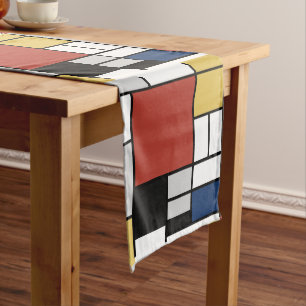 Camino De Mesa Mediano Mondrian Pintura de Plano Rojo Amarillo Azul Gris