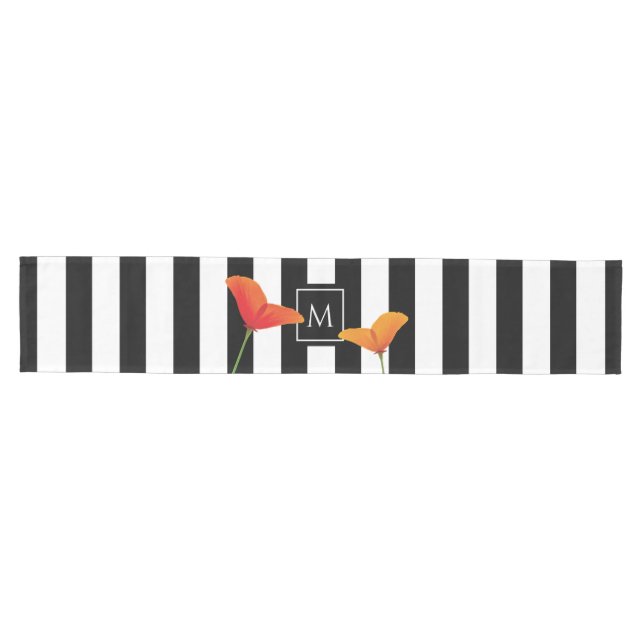 Camino De Mesa Mediano Monograma de rayas negras de Moda de amapola (Horizontal)