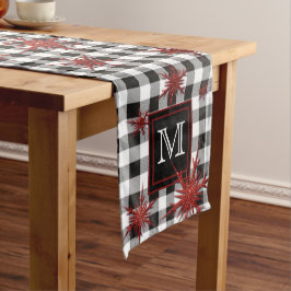 Camino De Mesa Mediano Monograma Purpurina rojo blanco negro con copos de