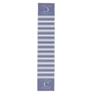 Camino De Mesa Mediano Monogrammed Double Striped | Navy Blue