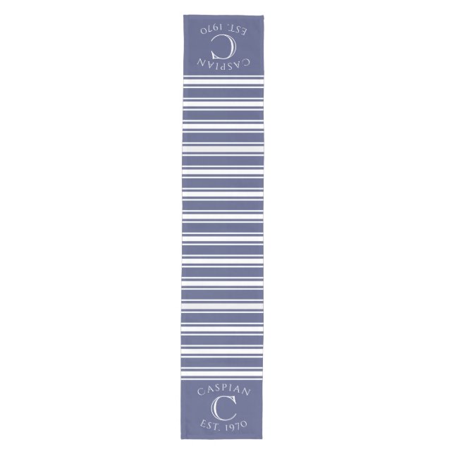 Camino De Mesa Mediano Monogrammed Double Striped | Navy Blue  (Anverso)